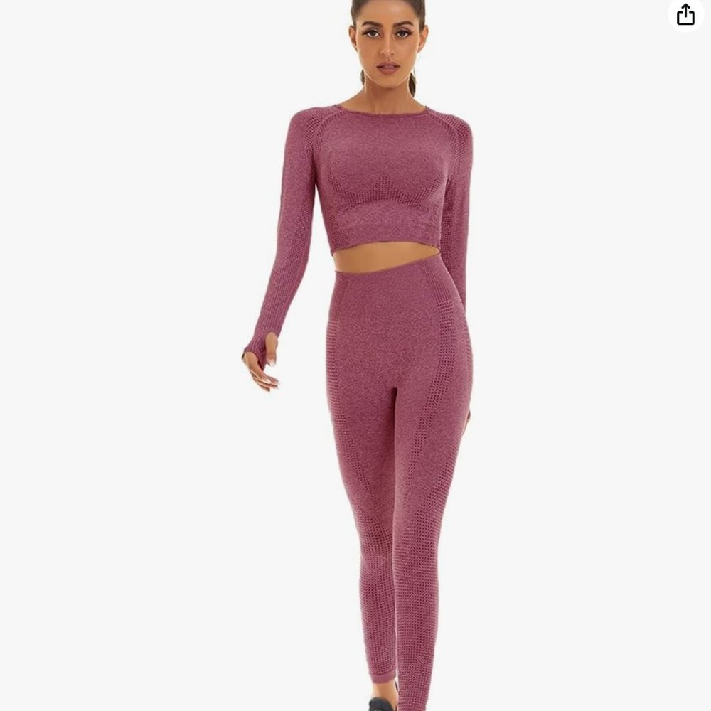 Toplook Wine/Purple Athletic Workout Set Leggings + Long Sleeve Top Size S